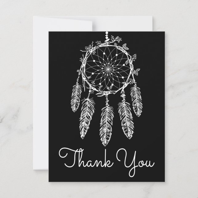 Carte De Remerciements Boho Amérindien Noir Blanc Dream Catcher  (Devant)