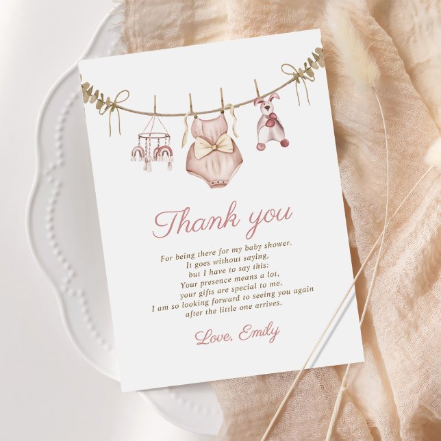 Carte De Remerciements Boho Aquarelle Bébé Vêtements Fille Baby shower (Créateur téléchargé)