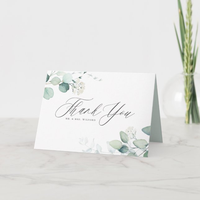 Carte De Remerciements Boho Aquarelle Eucalyptus Feuille Mariage vert (Devant)