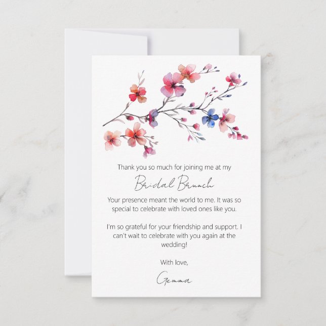 Carte De Remerciements Boho Aquarelle Fleurs Sauvages Brunch de Mariage B (Devant)