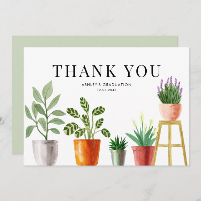 Carte De Remerciements Boho Aquarelle Poted Houseplants Graduation