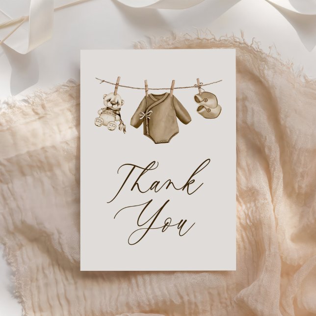 Carte De Remerciements Boho Aquarelle Vêtements bébé Baby shower garçon (Créateur téléchargé)