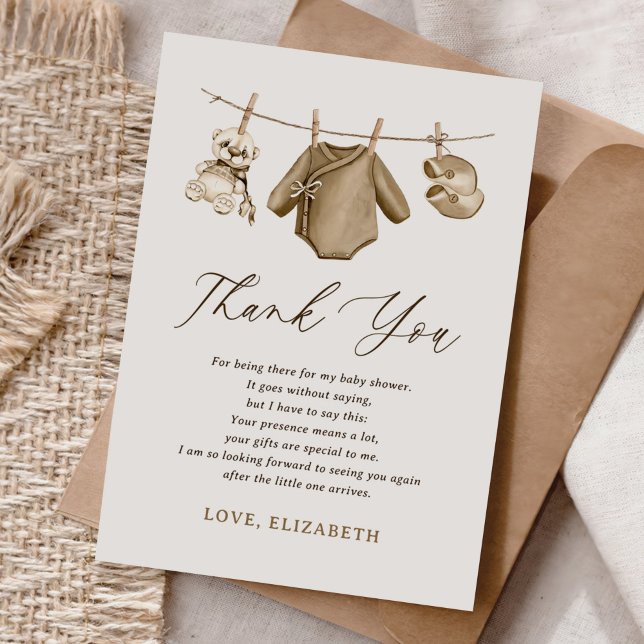 Carte De Remerciements Boho Aquarelle Vêtements bébé Baby shower garçon (Créateur téléchargé)