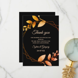 Carte De Remerciements Boho automne botanique cadre or mariage