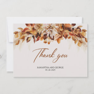 Carte De Remerciements Boho automne et automne fleurs d'aquarelle feuille