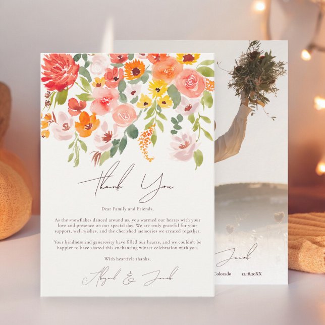 Carte De Remerciements Boho automne mariage photo floral rustique (Boho fall rustic floral photo wedding thank you card)