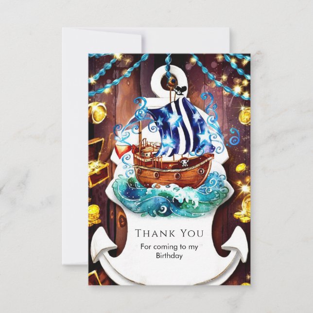 Carte De Remerciements Boho Aventure Enfantine Anniversaire Pirate (Devant)