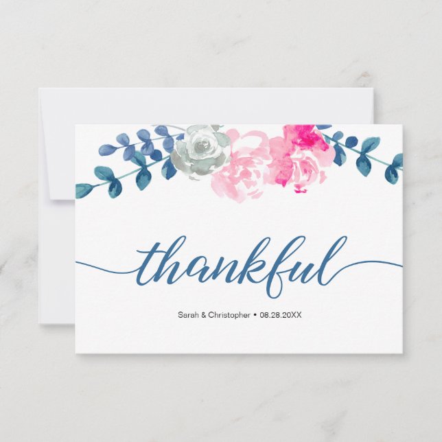 Carte De Remerciements Boho Bliss : Elégant Mariage de fleurs d'aquarelle (Devant)