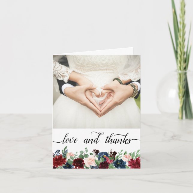 Carte De Remerciements Boho Bloom | Bourgogne et marine 2 Photo Love and (Devant)