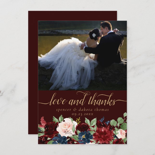 Carte De Remerciements Boho Bloom | Dark Elegant Garland Photo Love et (Devant / Derrière)