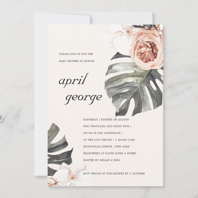 CARTE DE REMERCIEMENTS BOHO BLUSH RUST FLORA MONSTRERA BABY SHOWER INVITA (Devant)