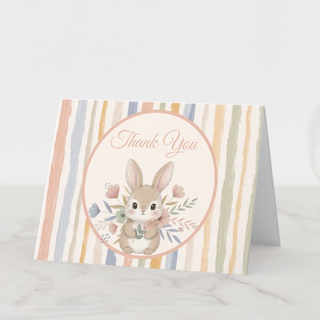 Carte De Remerciements Boho Bunny Watercolor Stripe  (Boho Bunny watercolor stripe thank you note card)