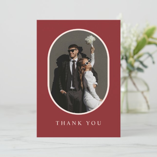 Carte De Remerciements Boho Burgundy Rustic Floral Mariage photo (Debout devant)