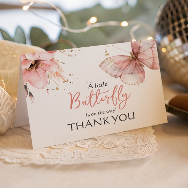 Carte De Remerciements Boho Butterfly Wild Floral Pink Girl Baby Shower (Créateur téléchargé)