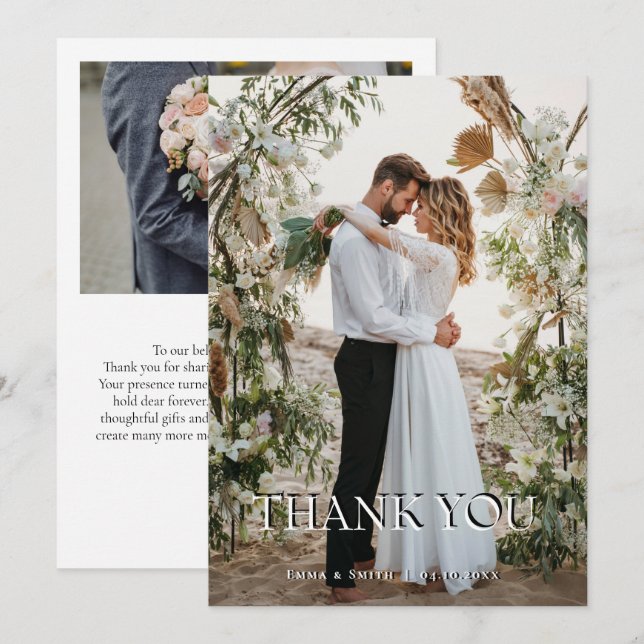 Carte De Remerciements Boho Chic Beach Wedding Thank You Card with Floral (Devant / Derrière)