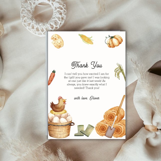 Carte De Remerciements Boho Chic Cultivé Localement Baby shower De Poulet (Boho Chic Locally Grown Farm Chicken Baby Shower Thank You Card)
