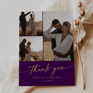 Carte De Remerciements Boho Chic Gold et Purple Mariage Photo Collage