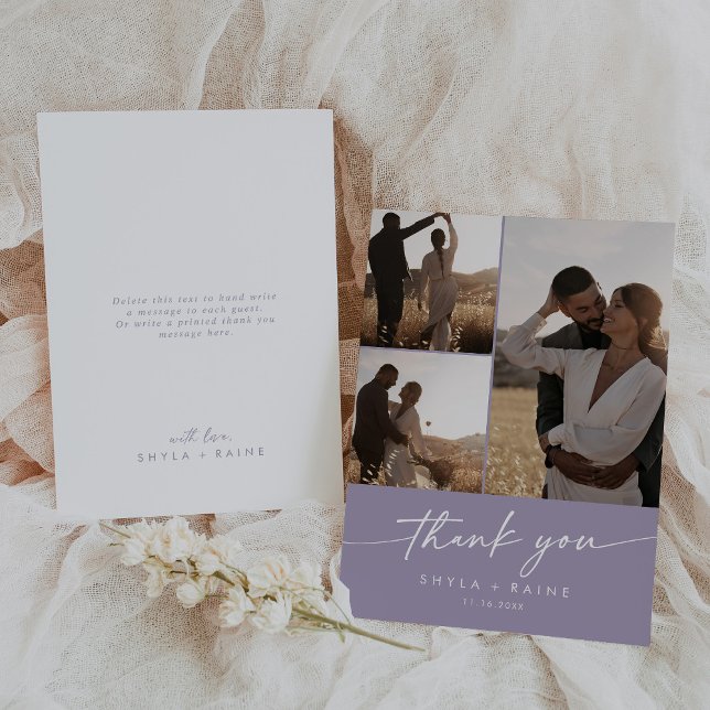 Carte De Remerciements Boho Chic Lavender Purple Mariage Photo Collage (Créateur téléchargé)