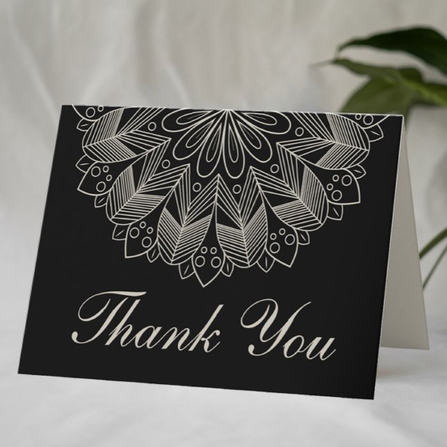 Carte De Remerciements Boho Chic Mandala Indian Elegant Black Wedding (Créateur téléchargé)