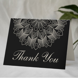 Carte De Remerciements Boho Chic Mandala Indien Élégant Mariage Noir