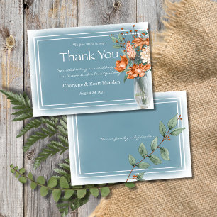 Carte De Remerciements Boho Chic Orange et crème Fleur Fumée Laver Bleu
