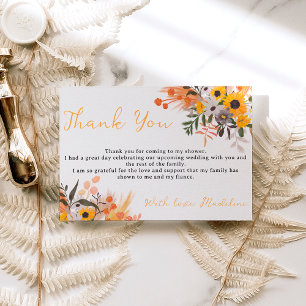 Carte De Remerciements Boho chic rustique orange tournesols mariée