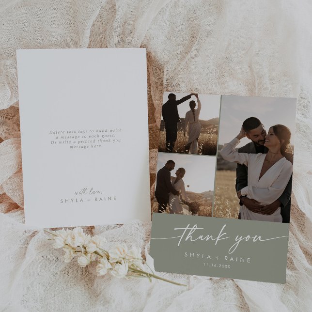 Carte De Remerciements Boho Chic Sage Green Mariage Photo Collage (Créateur téléchargé)