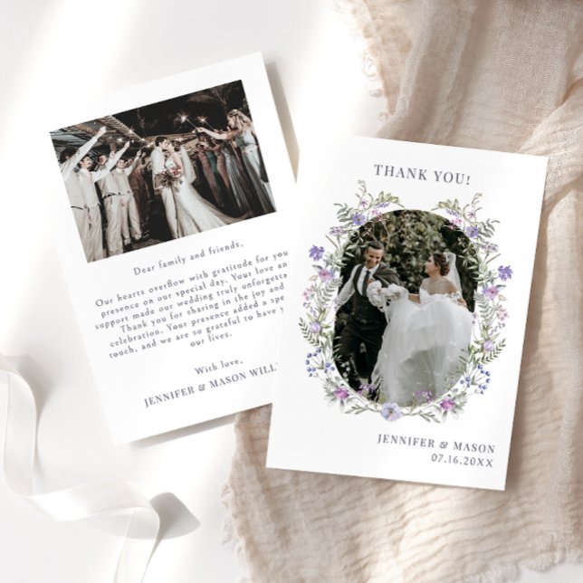 Carte De Remerciements Boho chic violet arc de fleur Mariage Photo (Créateur téléchargé)