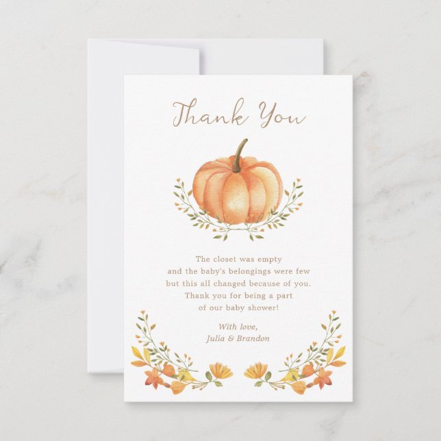 Carte De Remerciements Boho Citrouille Automne Autumn Foliage Baby shower (Devant)