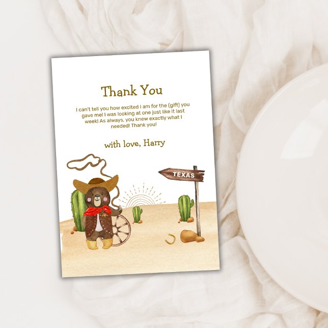 Carte De Remerciements Boho Cowboy Bear Western Rodeo Cactus Baby shower (Boho Cowboy Bear Western Rodeo Cactus Baby Shower Thank You Card)