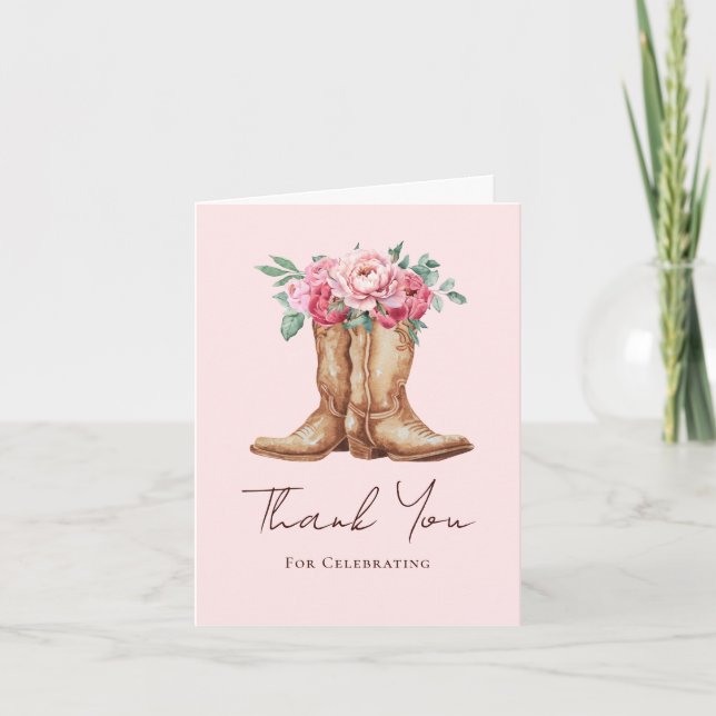 Carte De Remerciements Boho Cowboy Boots and Blush Pink Florals Thank You (Devant)