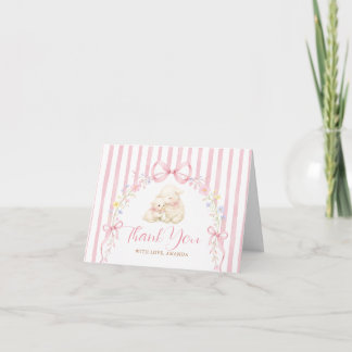 Carte De Remerciements Boho Cute A little lamb Pink Bow Gingham