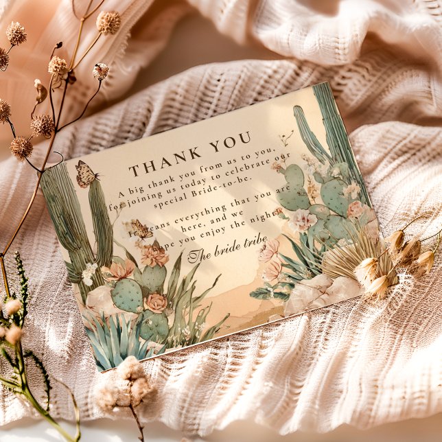 Carte De Remerciements Boho Desert Cactus Bridal Shower (Créateur téléchargé)