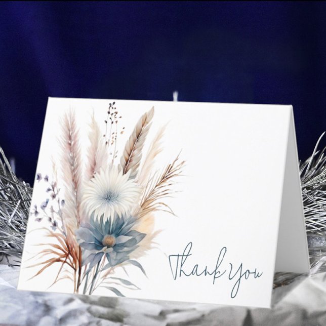 Carte De Remerciements Boho d'hiver Mariage Floral | BLANCHE (White Winter Boho Floral Wedding Thank You Card)