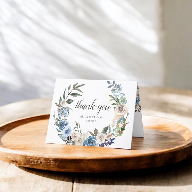 Carte De Remerciements Boho Dusty Blue Neutral Flowers Mariage (Créateur téléchargé)