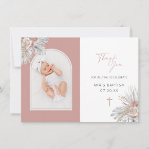 Carte De Remerciements Boho Elégant Arc Floral Photo Baptême