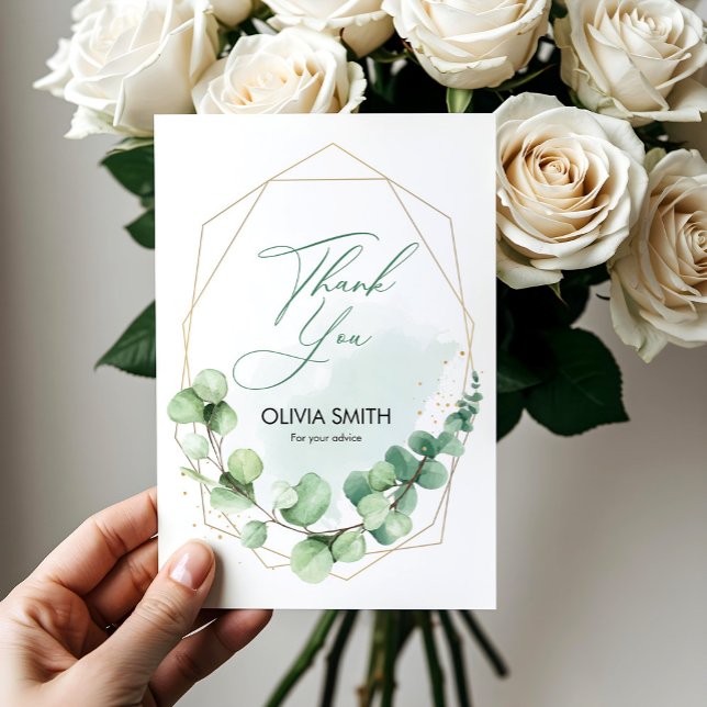 Carte De Remerciements Boho élégante végétation géométrique eucalyptus ma (Boho Elegant Greenery Eucalyptus Bridal Shower Thank You Card, Bridal Shower Invite)