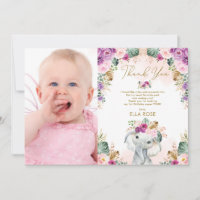 Boho Elephant Girl rose violet fleuri Anniversaire