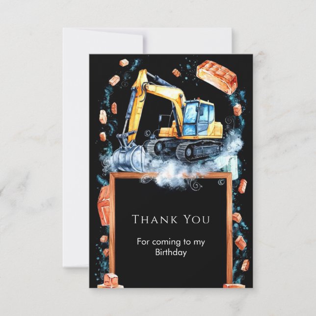 Carte De Remerciements Boho Excavator Construction Anniversaire (Devant)