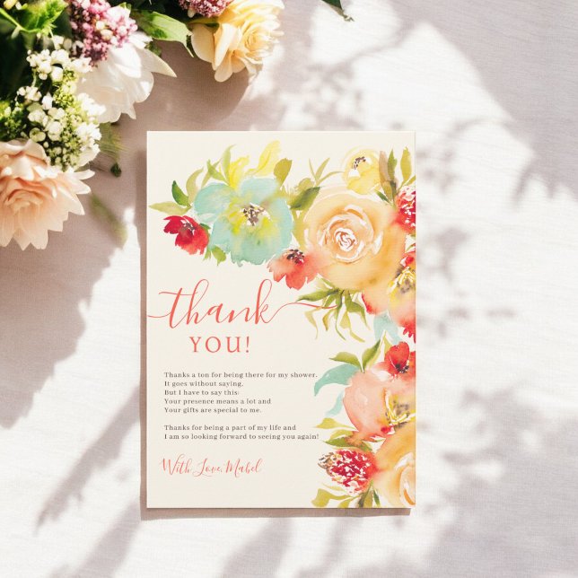 Carte De Remerciements Boho Fall élégante aquarelle fleurie douche nuptia (Boho Fall elegant floral watercolor bridal shower Thank You Card)