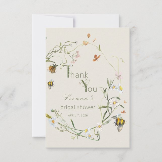 Carte De Remerciements Boho Fleur de Champ Abeille Beige Baby Shower (Devant)