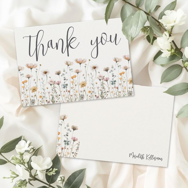 Carte De Remerciements Boho Fleur Sauvage (Boho Wildflower Thank You Card)