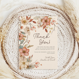 Carte De Remerciements Boho Fleur sauvage Floral Baby shower ivoire