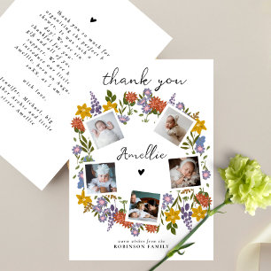 Carte De Remerciements Boho Fleur sauvage Wreath Photo Collage Baby showe