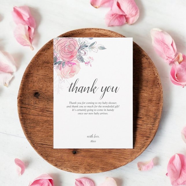 Carte De Remerciements Boho Fleurs Rose Clair Baby Shower (Créateur téléchargé)