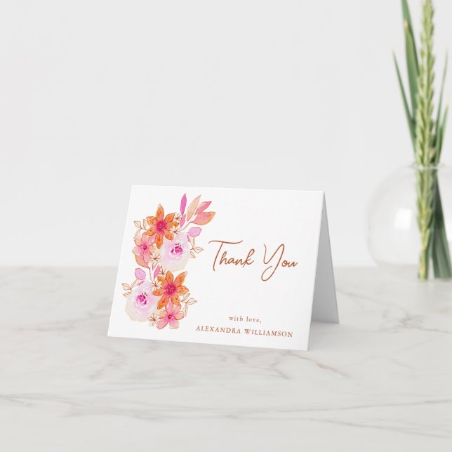 Carte De Remerciements Boho Fleurs Rose Orange Douche Personnalisé Plié  (Devant)
