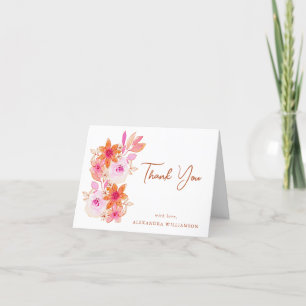 Carte De Remerciements Boho Fleurs Rose Orange Douche Personnalisée Pliée