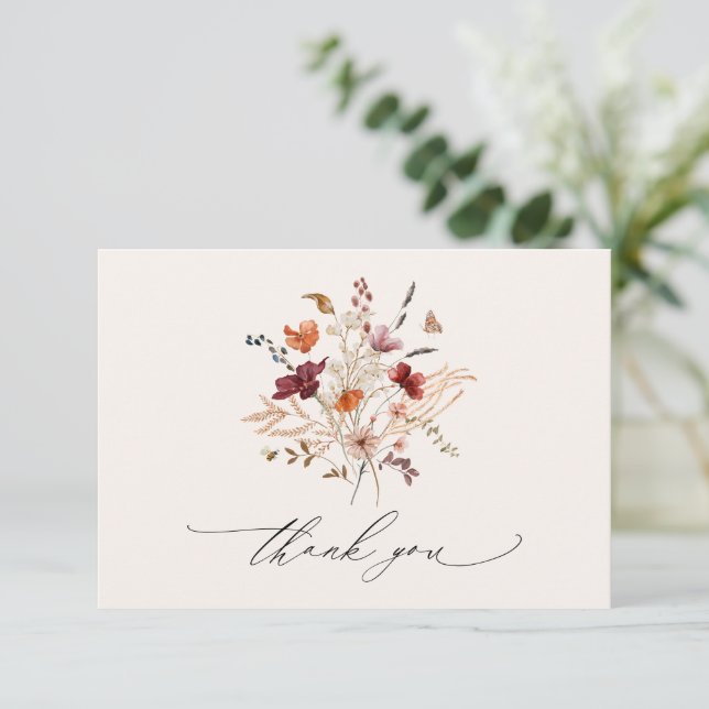 Carte De Remerciements Boho Fleurs sauvages Élégant Mariage de automne (Debout devant)