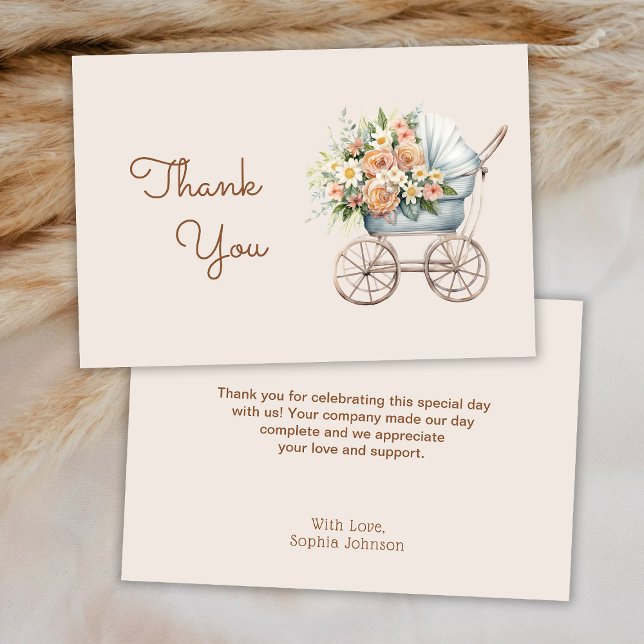 Carte De Remerciements Boho Floral Baby Carriage Baby shower (Créateur téléchargé)