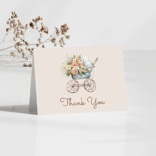 Carte De Remerciements Boho Floral Baby Carriage Baby shower